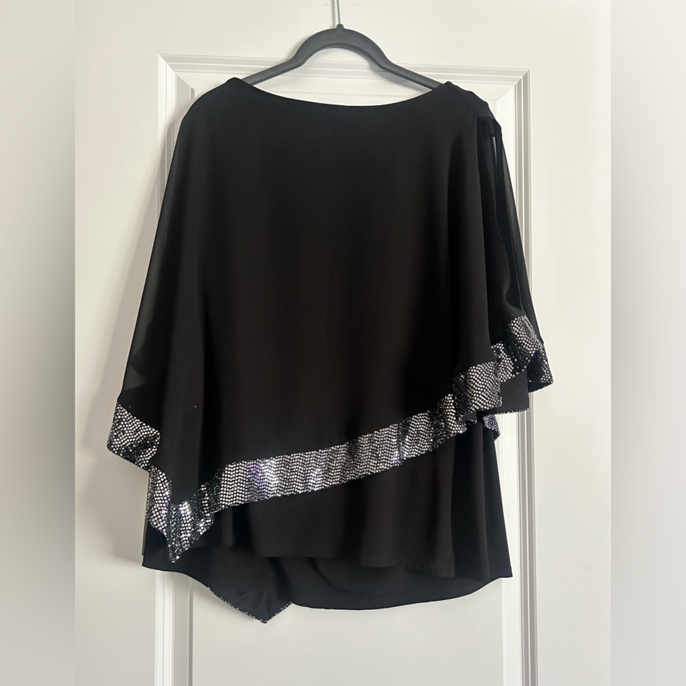 MSK | Sequin Cape Blouse | Black | 1X